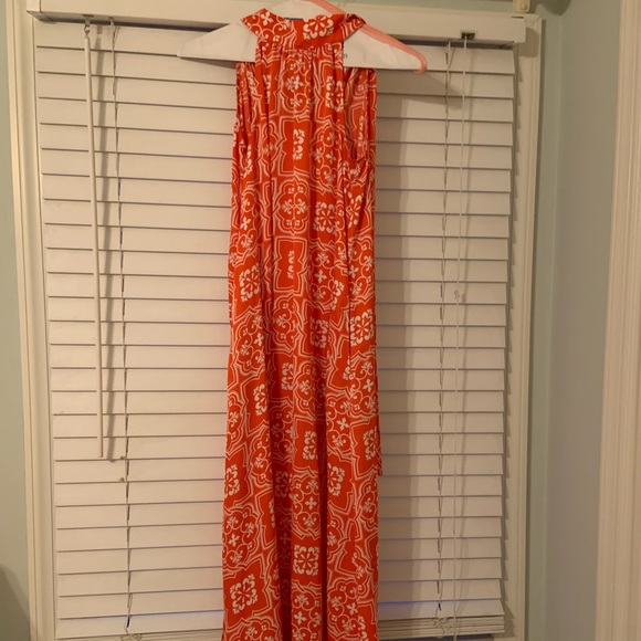 ANN TAYLOR Petite Tiled Halter Maxi Dress In Jupiter Orange - Picture 4 of 5